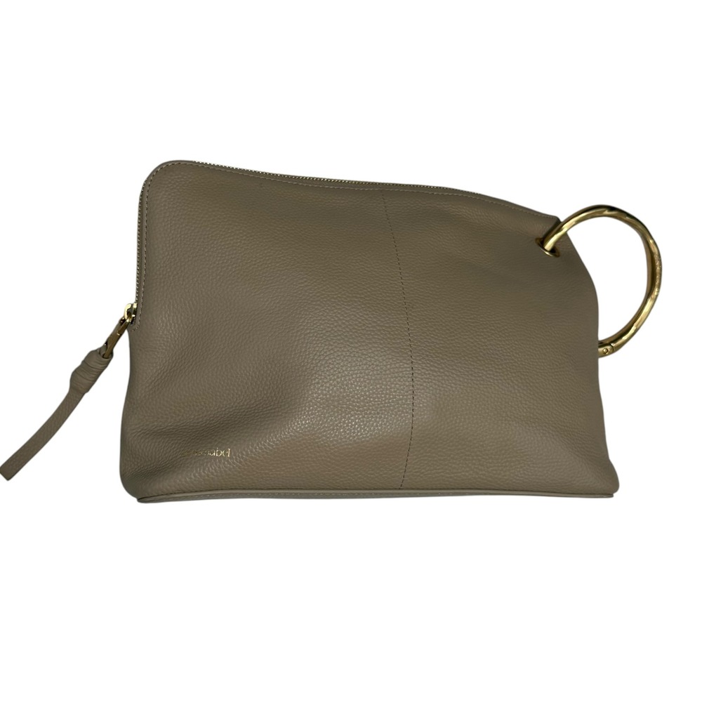 Alf the Label Leather Clutch Bag Grande Taupe Pebbled Gold Ring Ripple Carabiner - Picture 13 of 14